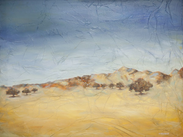 Hillside blue sky yellow hills painting art decor painter trees oaks